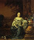 Portrait of a Lady Seated in a Garden with her Dog by Jan Weenix